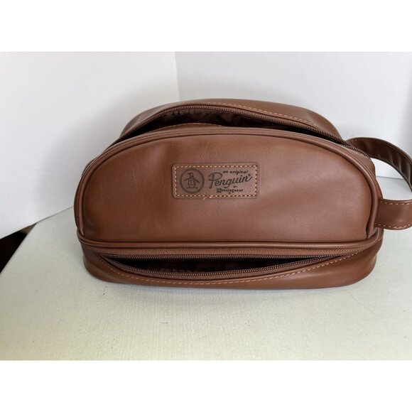 Penguin By Munsingwear Men’s Travel Toiletry Bag Shaving Case Brown Faux Leather - Picture 1 of 10